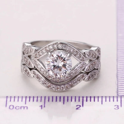 Vintage 925 Sterling Silver Crystal Ring Set for Women