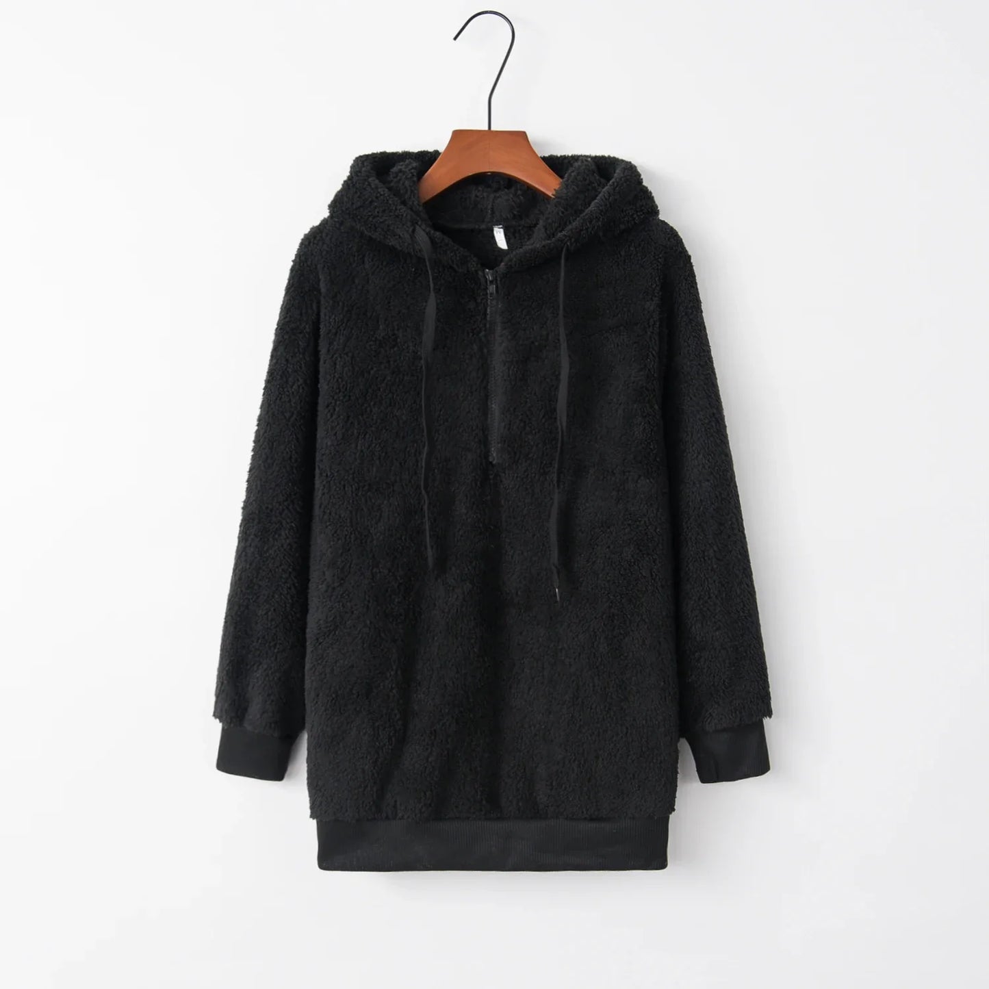 Plush Hooded Loose Sweatshirt Jacket for Women