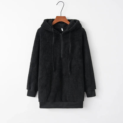 Plush Hooded Loose Sweatshirt Jacket for Women