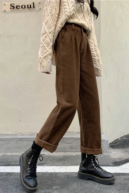 Retro High Waist Corduroy Pants