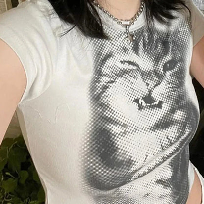 Animal Print Crop Top BasicT-shirt