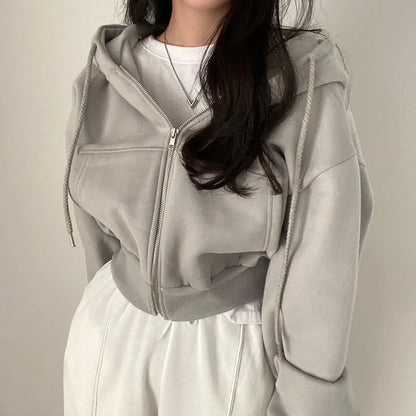Y2K Zip Up Oversized Crop Hoodie for Women