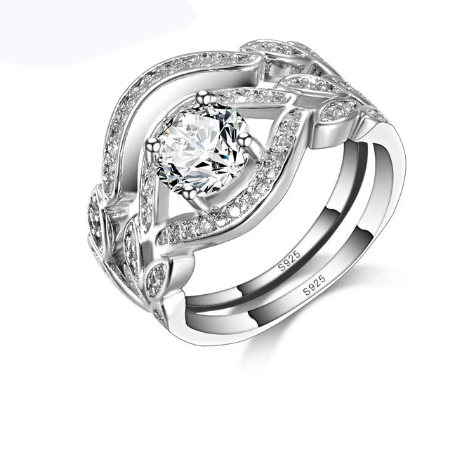 Vintage 925 Sterling Silver Crystal Ring Set for Women