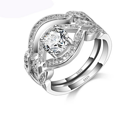 Vintage 925 Sterling Silver Crystal Ring Set for Women