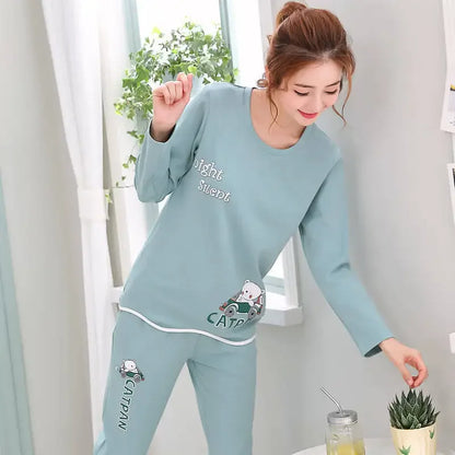 Cute Bear & Cat Print Pajama Set