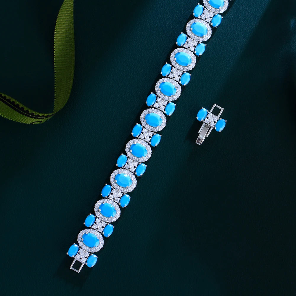 Blue Turquoise CZ Silver Bangle
