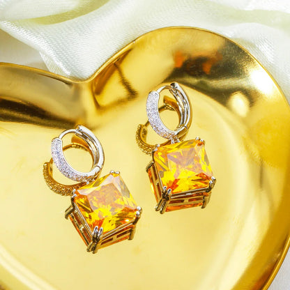 Square Cut CZ Drop Earrings