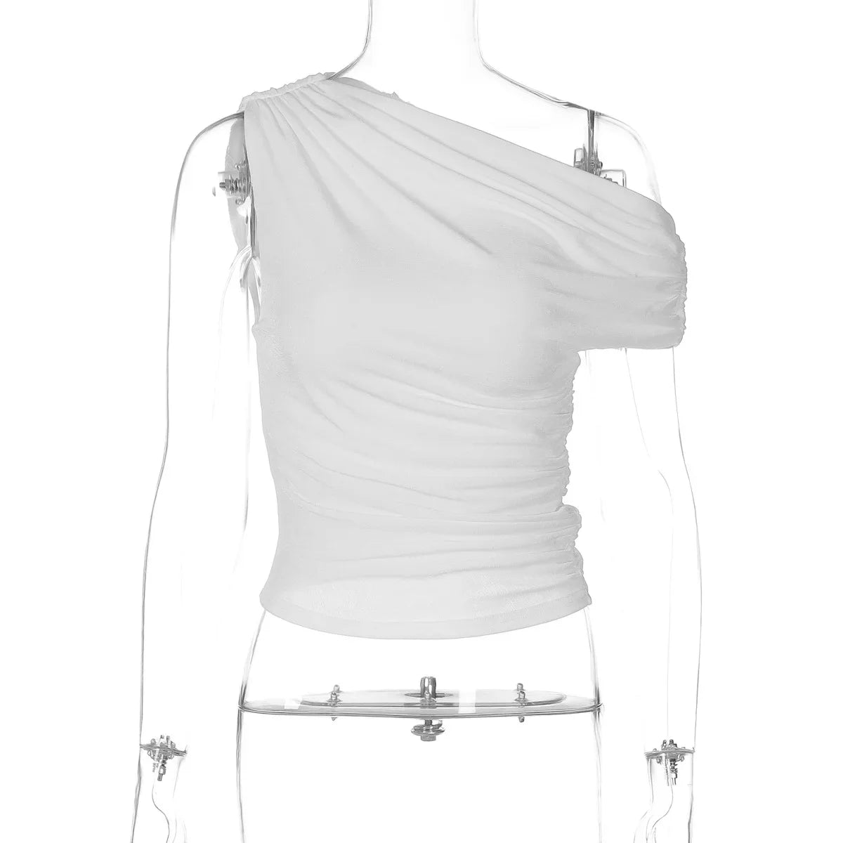 CLO001TP
Elegant One Shoulder Sleeveless Irregular Tank Tops Women 2025 Summer Diagonal Collar Ruched Solid Corset Female Cropped T-shirt - Klixstore