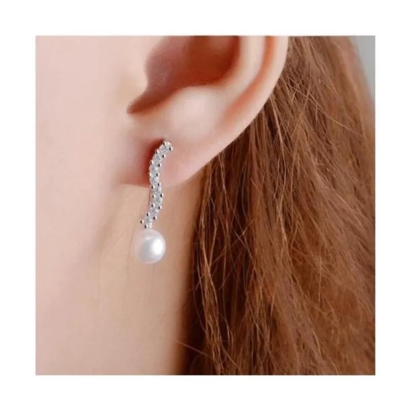 925 Silver S Shape Pearl Earrings