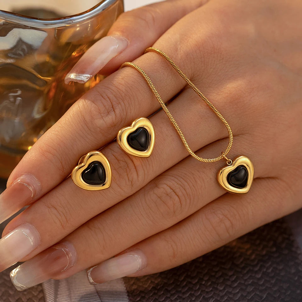 Heart Pendant Necklace and Earrings Set for Women