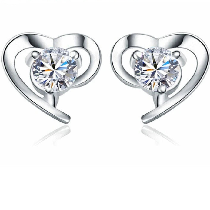 925 Sterling Silver Heart CZ Stud Earrings for Women