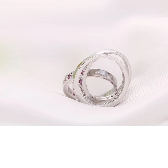 Elegant Purple CZ Crystal 925 Sterling Silver Ring Set for Women