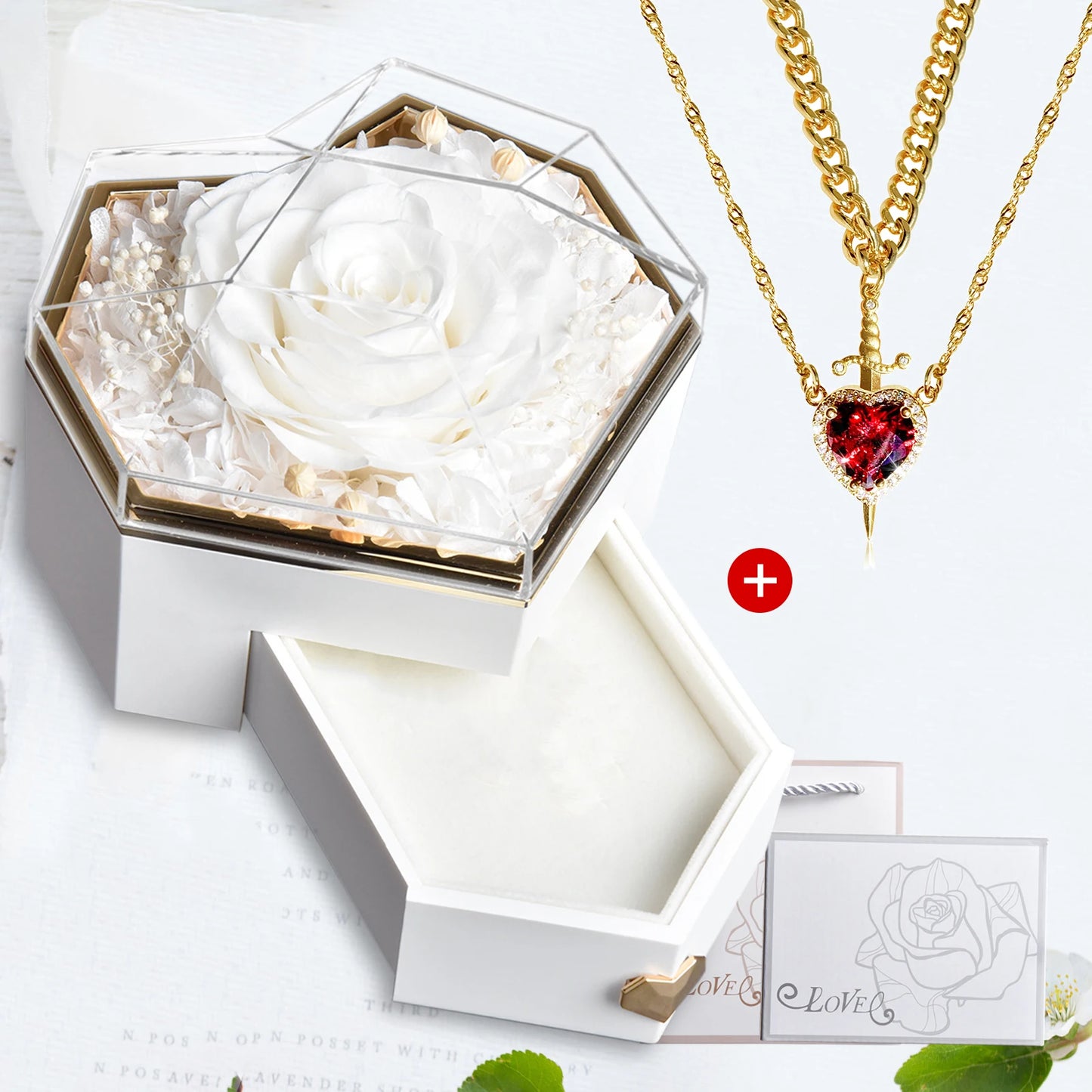 Heart & Sword Crystal Necklace Set – Stainless Steel Jewelry Gift Box