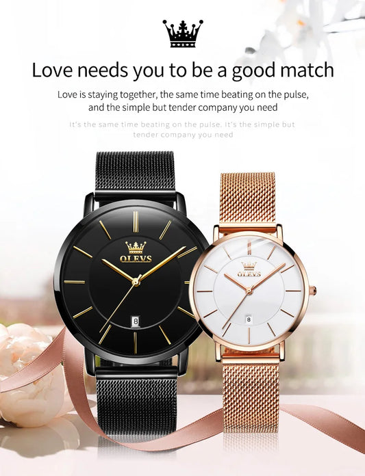 “Elegant Ultra-Thin Couple Watch by OLEVS”