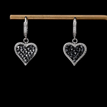 925 Sterling Silver Black Heart Zircon Earrings for Women