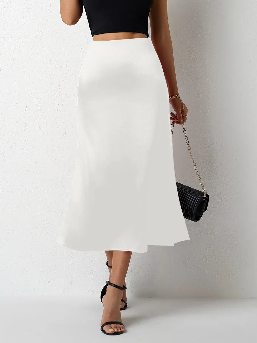 Korean Style Champagne High Waist Satin Skirt