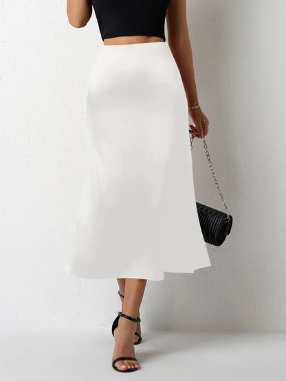 Korean Style Champagne High Waist Satin Skirt