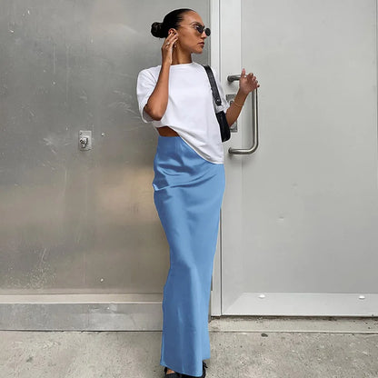 Elegant High Waist Satin Trumpet Skirt 2025