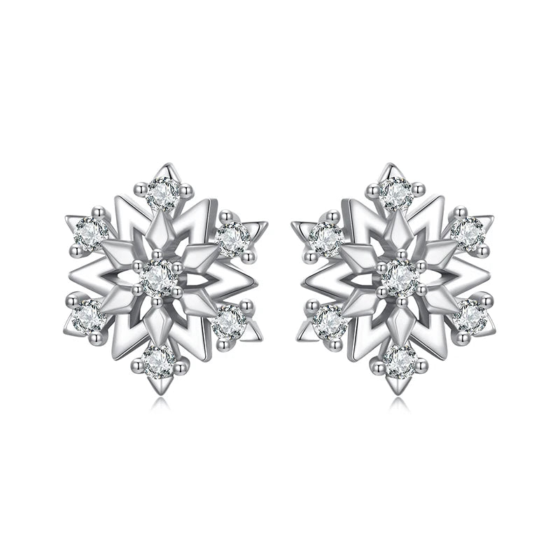 JEW012ER    Authentic 925 Sterling Silver Snowflake Stud Earrings - Klixstore
