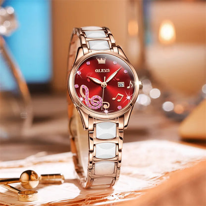 OLEVS Ceramic Musical-Note Women’s Quartz Watch