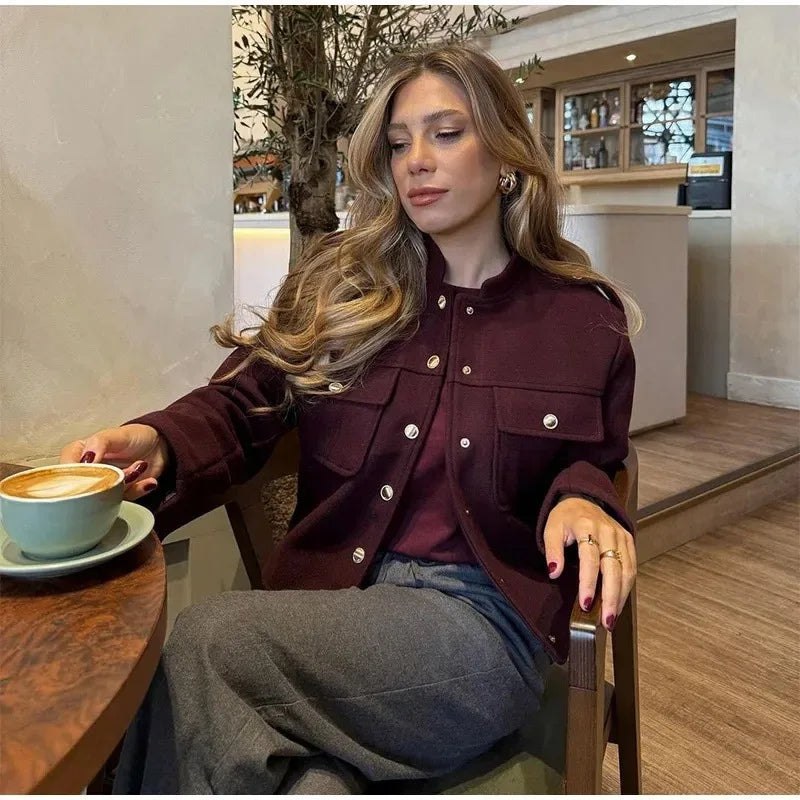 Women Soft Tweed Bomber Jacket