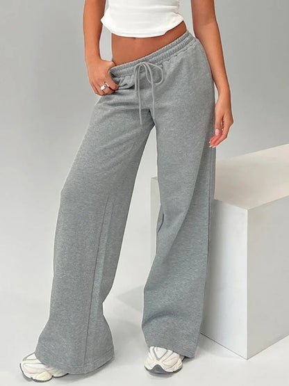 Fashion Elastic Waist Solid Long Pants