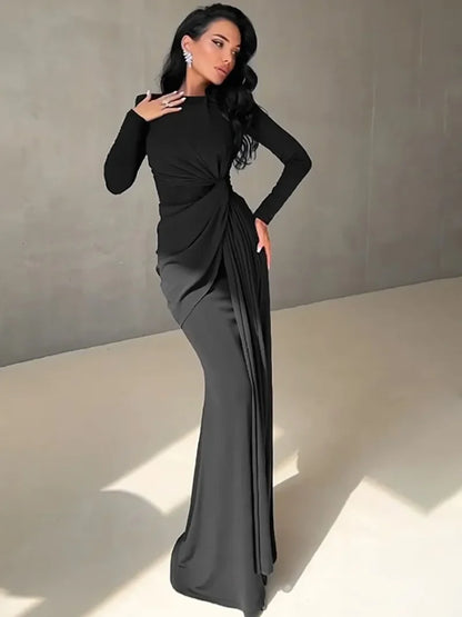 Elegant High Waist Long Sleeve Maxi Dress for Women 2025
