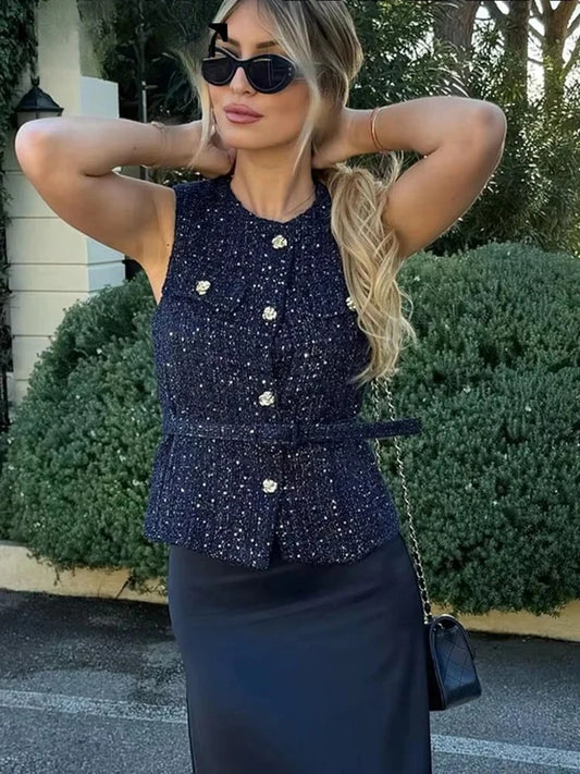Sequin  Belted Vest for Women