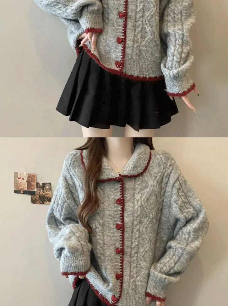 Retro Love Button Knitted Sweater for Women