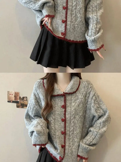 Retro Love Button Knitted Sweater for Women