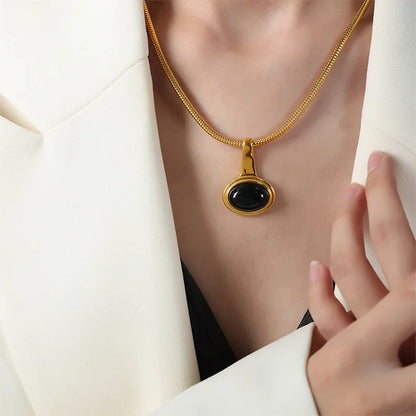 Oval Black Onyx Pendant Necklace for Women