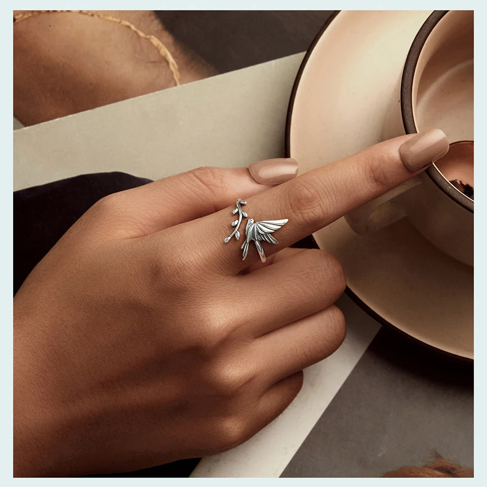 JEW010R    S925 Sterling Silver Kingfisher Adjustable Finger Ring for Women - Klixstore