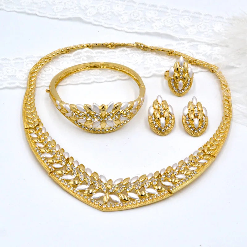 18K Gold Plated Leaf Bridal Jewelry Set