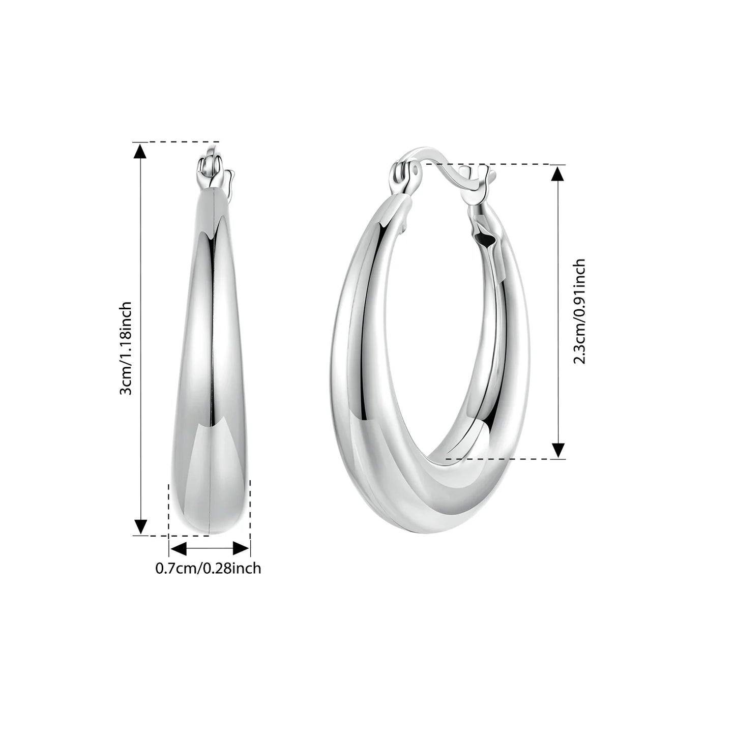 JEW023ER        White Gold Plated Hoop Earrings Chunky Earring with 925 Sterling Silver - Klixstore