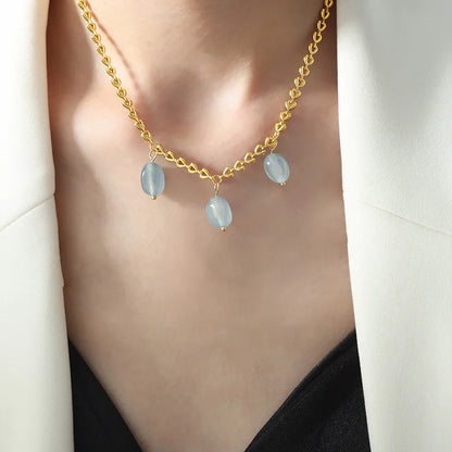 18k Gold Agate Pendant Chain Necklace for Women