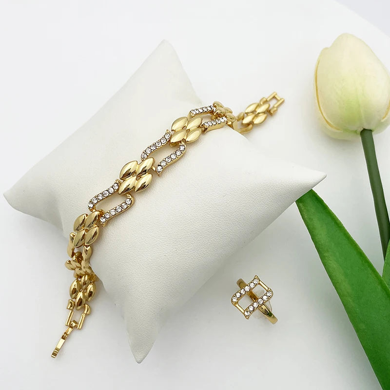 18K Gold Plated Monaco Cuban Chain Jewelry Set