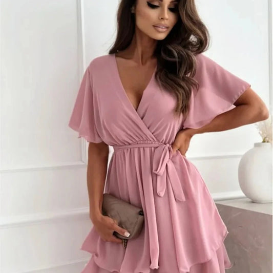 Ruffled Chiffon Mini Dress