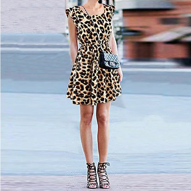 Leopard Print Sleeveless Wrap Mini Dress