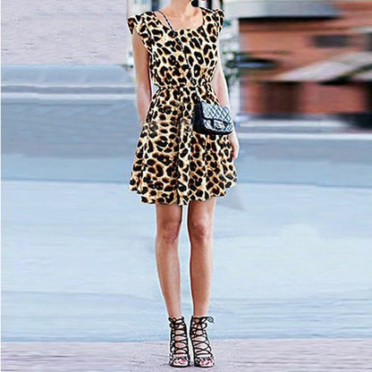 Leopard Print Sleeveless Wrap Mini Dress
