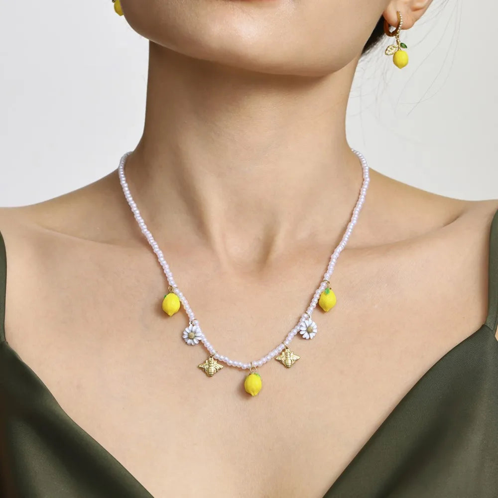 Handmade Lemon Beaded Jewelry Necklace for Women