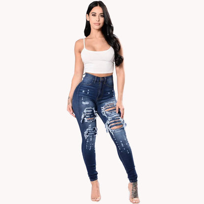 Women's High Waist Skinny Ripped Jeans 2025