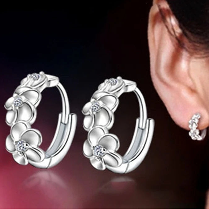 925 Silver Woven Flower Hoop Earrings