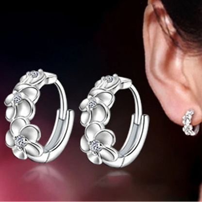 925 Silver Woven Flower Hoop Earrings