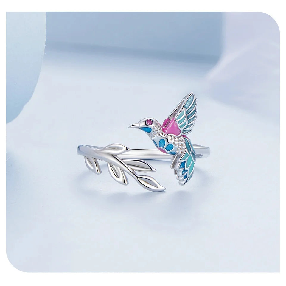 JEW024R   925 Sterling Silver Kingfisher Opening Ring Colorful - Klixstore