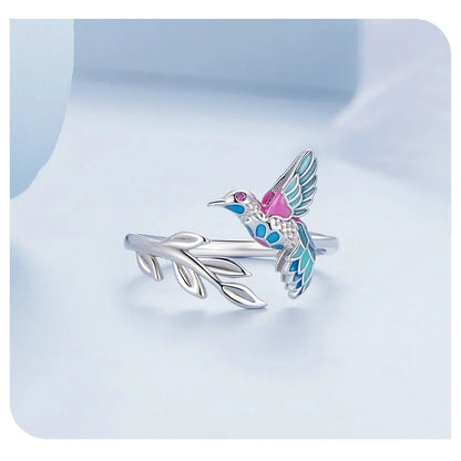 JEW024R   925 Sterling Silver Kingfisher Opening Ring Colorful - Klixstore