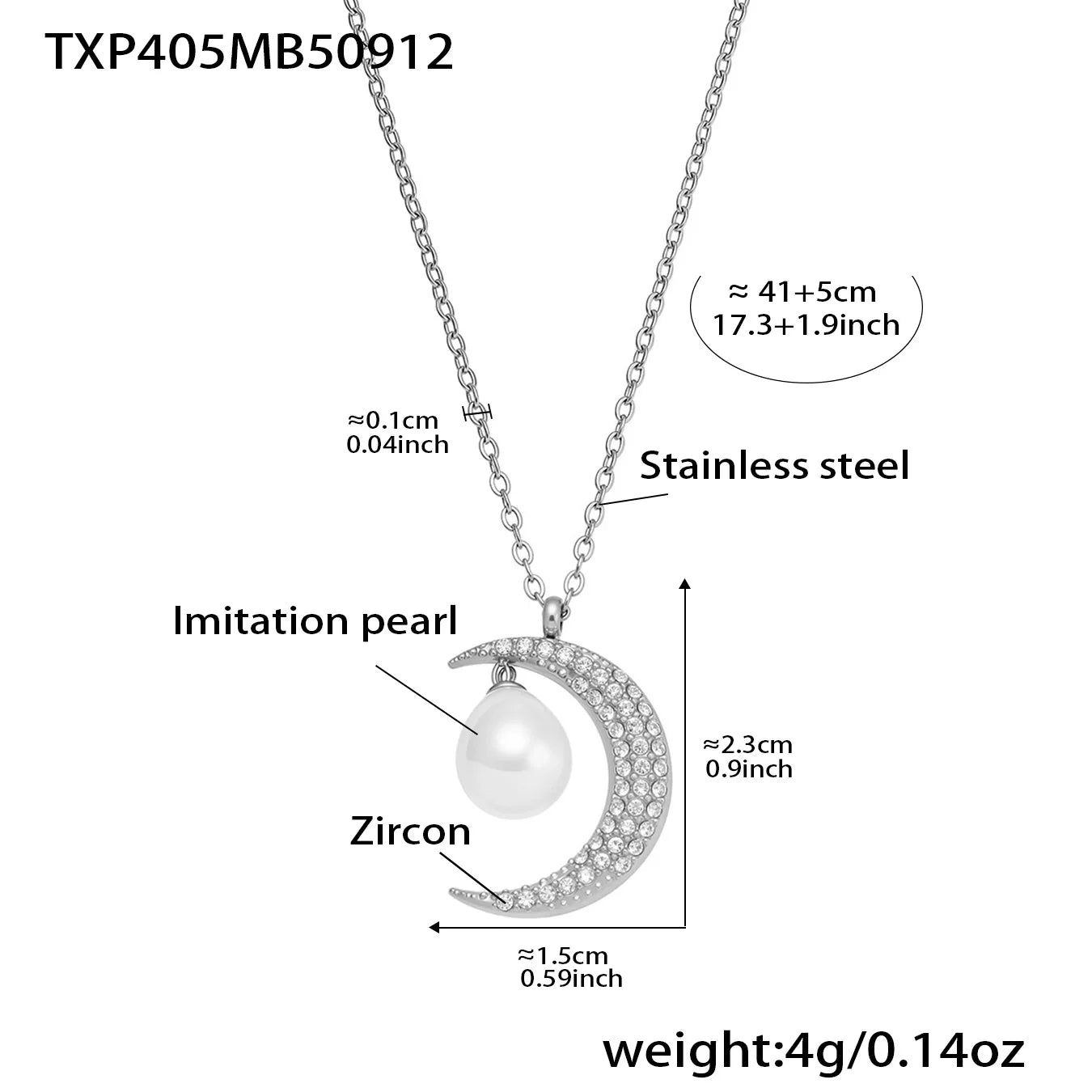 Stainless Steel Zircon Moon Pendant Necklace for Women