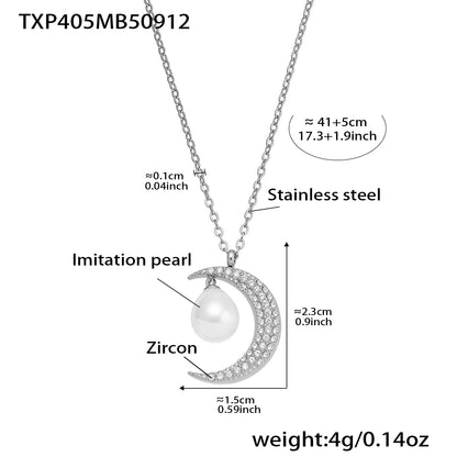 Stainless Steel Zircon Moon Pendant Necklace for Women