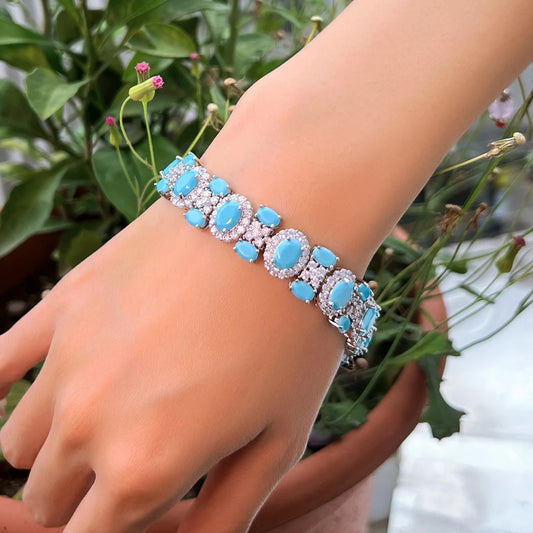 Blue Turquoise CZ Silver Bangle