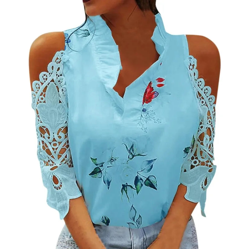 Floral Chiffon V-Neck Blouse for Women