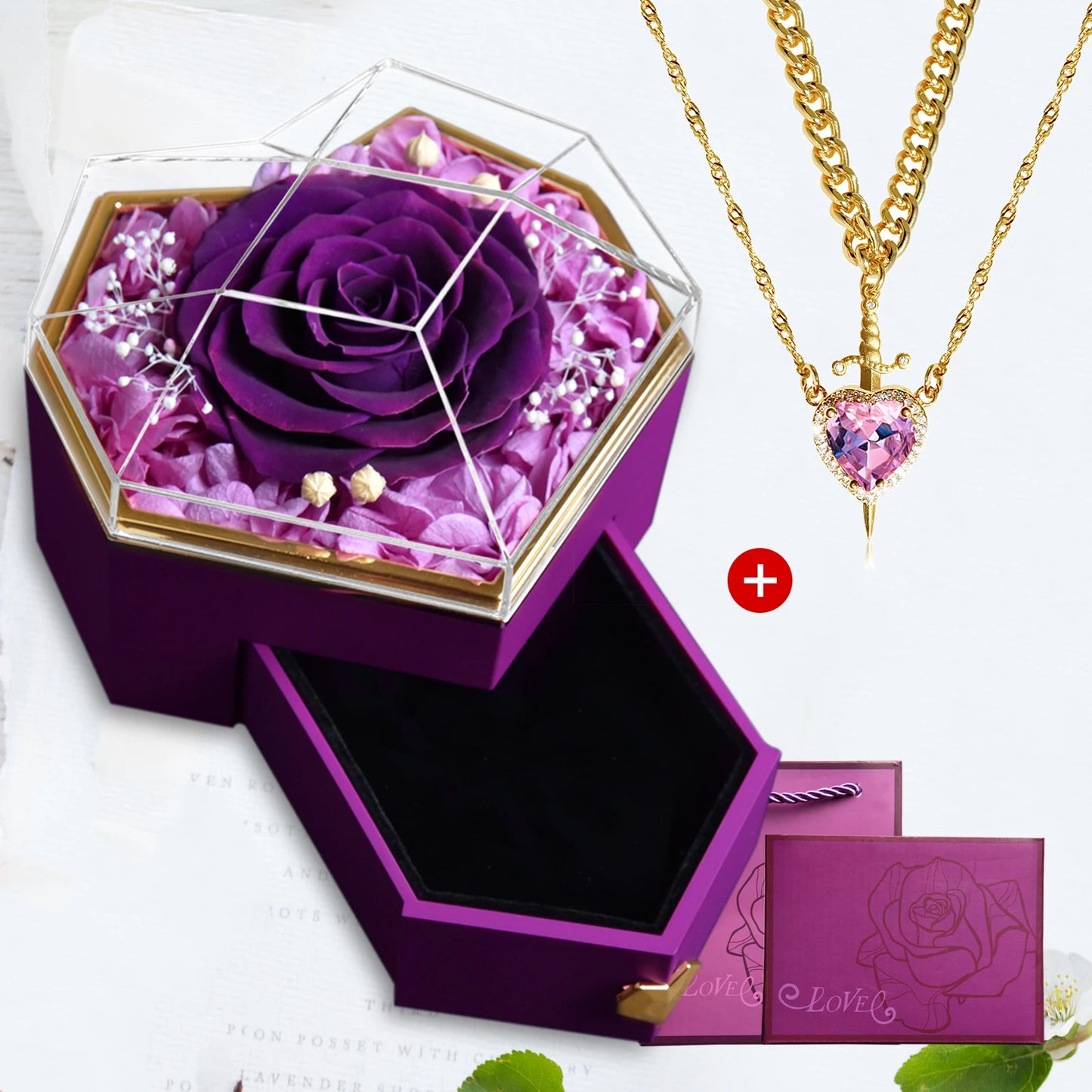 Heart & Sword Crystal Necklace Set – Stainless Steel Jewelry Gift Box